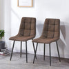2X Brown Faux Leather Dining Chairs Padded Soft Seat Metal Leg Kitchen Office