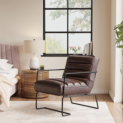 Brown PU Leather Armchair Occasional Accent Chair Single Sofa Chair Metal Frame