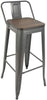 4pcs Metal Bar Stools,30 Inch Grey Modern Kitchen Breakfast Chairs w/Wooden Seat
