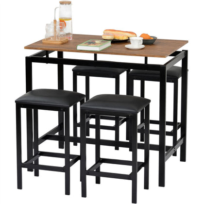 5PCS High Table & Chair Set Bar Kitchen Dining Breakfast Furniture Padded Stools