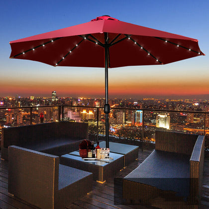 2.7M Garden Parasol Sun Umbrella Solar Powered Chain Light Tilt Crank 80Pcs LED