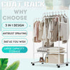 White Elegant Garment Dual Clothes Rack Rail Rolling Hanging Shelf Closet Storag