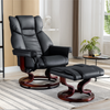 Black Sofa Recliner Armchair Lounge Leather Swivel Chair W/ Foot Stool Wood Base