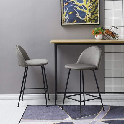 2X Modern Breakfast Bar Stools Velvet Padded Seat Metal Legs Kitchen Pub