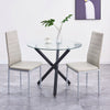 Round Clear Tempered Glass Black Metal Legs Dining Table Dining Room Living Room