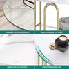 Round Coffee Table 2 Tier Faux Marble Clear Glass Storage Shelf Gold Metal Legs