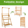 3-Tier Folding Bamboo Hanging Plant Stand Adjustable Flower Pot Display Shelf