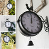 Outdoor Garden Cockerel & Bell Wall Clock Double Sided with Station Bracket