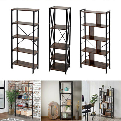 Industrial Metal Bookshelf 5 Tiers Ladder Shelf Display Rack Storage Shelving UK