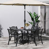 5PCS Garden Outdoor Patio Cast Iron Table with Four Chairs Set With Parasol Hole