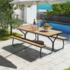 8-Person Patio Picnic Table Bench Set Garden Dining Metal Frame w/ Umbrella Hole