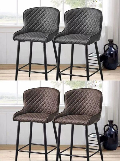 Pair of Bar Stools Faux Leather Padded Seats Metal Legs Bar Chairs Kitchen