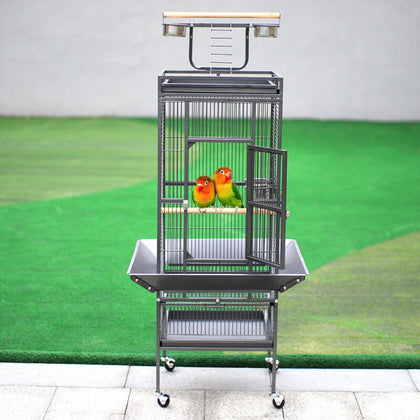 151CM Large Metal Bird Cage Aviary Parrot Budgie Canary Pet With Stand&Wheels
