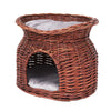 Handmade Wicker Pet Bed Basket Cat Puppy Sleep 2 Tier House Removable Cushion