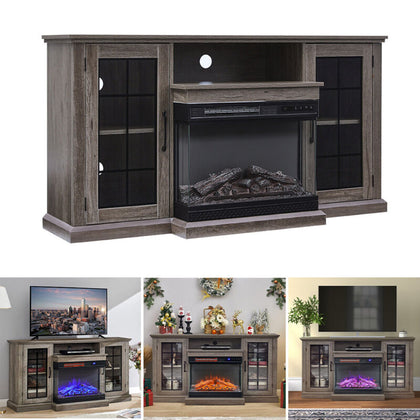 Electric LED Flame Fireplace Heater TV Stand Media Console Table Cabinet +Remote