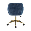 Blue Swivel Computer Desk Chair Crushed Velvet Padded Home Office Gas Lift Chair