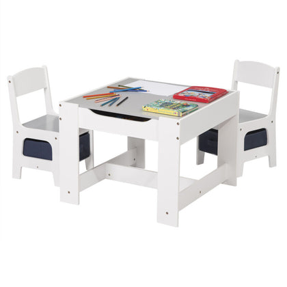 Children Table and 2 Chairs with Storage Box Kids Drawing Play Desk Set Bedroom