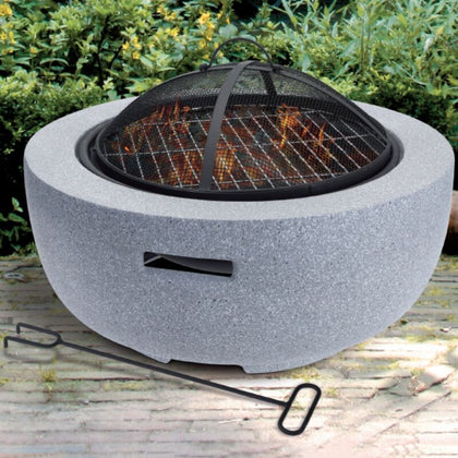 Light Grey Round Fire Pit Bowl Heater BBQ Grill Camping Burner Outdoor Garden