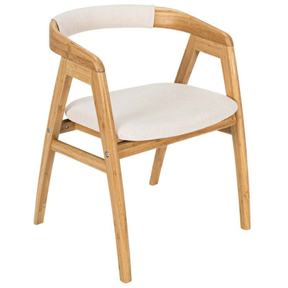 Leisure Bamboo Chair Indoor Armchair Padded Kitchen Dining Chair W/ Curved Back