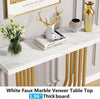 Faux White Marble Console Table Narrow Wooden Top Gold Metal Legs Entryway Unit