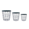 Set of 3 Nested Table Side Table Storage Basket Metal Wire Black Marble Effect