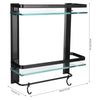 2 Tier Black Wall Mounted Towel Holder Storage Rail Rack Bathroom Caddy Shelf