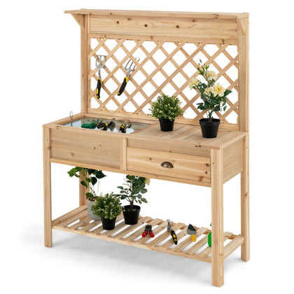 Wood Raised Garden Bed with Trellis Freestanding Garden Elevated Planter Stand