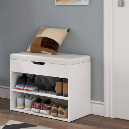 Shoe Bench Storage Rack Shelf Wooden Shoes Cabinet with Soft Seat Hallway Bench