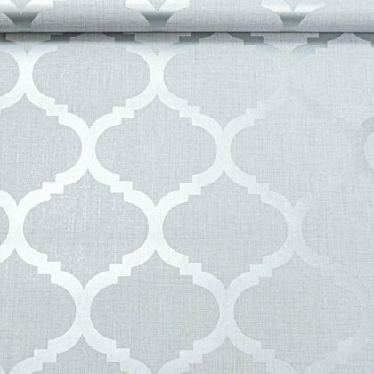 Light Grey Wallpaper Trellis Geometric Metallic Silver Feature Wall Linen Effect