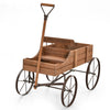 Wood Wagon Flower Planter Outdoor Decorative Pot Stand W/ Wheels & 2 Sections