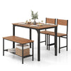 4 PCS Wooden Dining Table Set Industrial Kitchen Dining Table w/2 Chairs & Bench