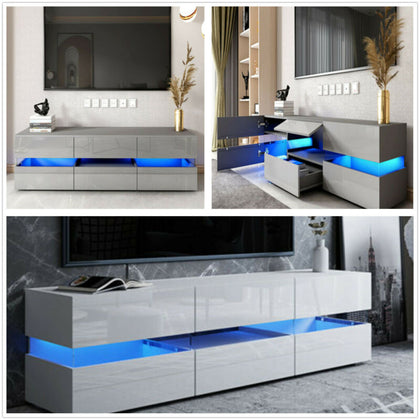 177CM Large TV Unit Stand Cabinet High Gloss Drawers Matt Body LED Lights UK