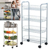 Silver 4-Tier Mesh Rolling Cart Basket Storage Rack Kitchen Serving Trolley Unit