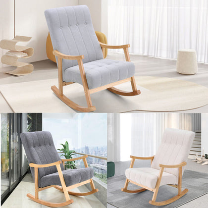 Solid Wood Frame Rocking Chairs Shell Back Rocker Sofa Cashmere Cushion Armchair