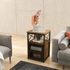 Pair Side Tables Tall Brown Rustic Display Shelves 2 Mesh Doors Black Metal X
