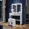 Dressing Table White Vanity Set Makeup Desk with Stool Mirror Drawer LED Lights
