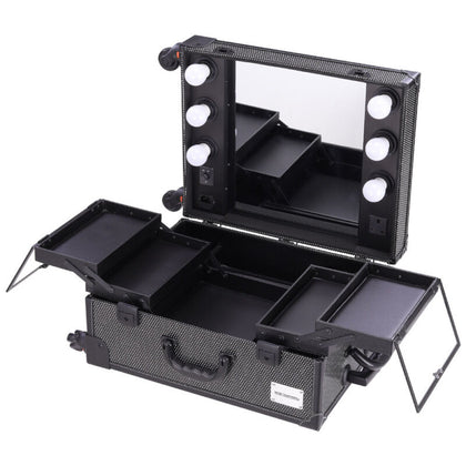 Rolling Studio Makeup Case Trolley Cosmetic LED Lightup Mirror Vanity Box Wheels