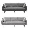 Grey Linen Fabric 3 Seater Sofa Couch Padded Settee w/ Pillows Metal Legs Lounge