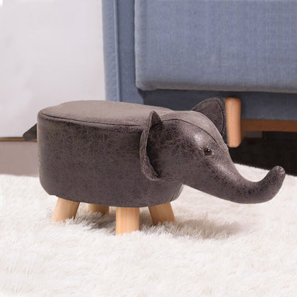 Elephant Footstools Animal Stool Ottoman Fabric PU Padded Seat Wood Legs Pouffe