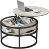 Round Coffee Table Beige Lift Up Top Magazine Storage Box Black Metal Frame