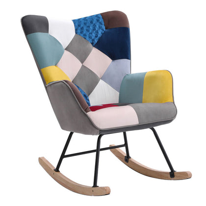 Colorful Rocking Chair Fabric Patchwork Accent Armchair Living Room Fireside