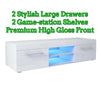 White TV Unit Cabinet Stand Matt body High Gloss 2 Drawers LED Light 135cm