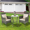 3 Piece Garden Furniture Set Patio Rattan Wicker Cushioned Chairs W/ Glass Table