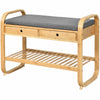 2 IN 1 Bamboo Shoe Rack Stool Seater Entryway Cushioned Bench Storage Organiser