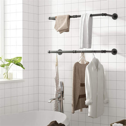 2Pcs Wall Mounted Industrial Clothes Rail Vintage Garment Rack Home Bedroom 92cm