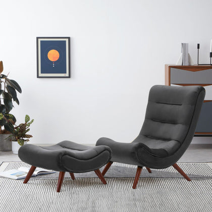 Single Black Velvet High Back Accent Chair w/ Footstool for Living Room Bedroom