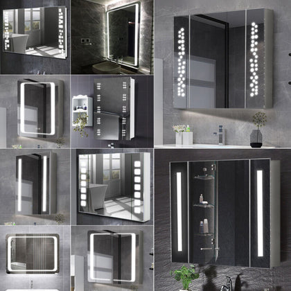 Bathroom Storage Mirror Cabinet Shelf White LED Wall Mirror with Demister Pad UK