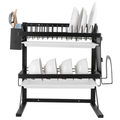 2‑Tier Sturdy Stainless Steel Metal Dish Drainer Drying Rack Kitchen Organizer