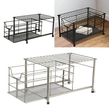Slide Out Drawer Basket Metal Wire Organizer Under Sink Bathroom Storage Unit
