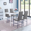 White Marble MDF Top Dining Table & 4pcs Grey Faux Leather Dining Chairs Set